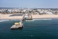 aerial view of famous Santa Monica Pier - end of Route 66 - and its entertaining theme park Royalty Free Stock Photo