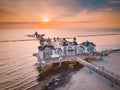 Aerial view of famous Sellin Pier at sunrise, Baltic Sea, Germany Royalty Free Stock Photo