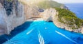 Aerial view of the famous shipwreck beach of Zakynthos island, Greece