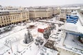 Aerial view of famous snowy Aristotelous Square in Thessaloniki city, Greece