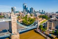 Aerial view of the famous Tower Bridge in London, the UK under a beautiful cloudy sky Royalty Free Stock Photo