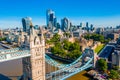 Aerial view of the famous Tower Bridge in London, the UK under a beautiful cloudy sky Royalty Free Stock Photo