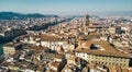 Aerial view of famous tower and Palazzo Vecchio square and Florence cityscape, Italy Royalty Free Stock Photo