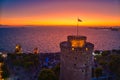 Aerial view of famous White Tower of Thessaloniki at sunset, Greece Royalty Free Stock Photo