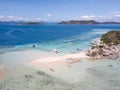 Aerial view on fantastic tropical white sand beach islands of Philippines. Coron island beach hopping Royalty Free Stock Photo