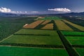 Aerial view of farm fields valley in the Kamchatka in Russia