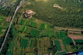 Aerial view of farm fields valley in the Kamchatka in Russia