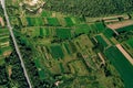 Aerial view of farm fields valley in the Kamchatka