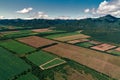 Aerial view of farm fields valley in the Kamchatka