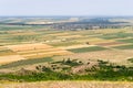 Aerial view of farm lands with crop fields in Dobrogea, Romania. Agriculture in south-east of Europe Royalty Free Stock Photo