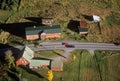 Aerial view of farm near Stowe, VT in autumn on Scenic Route 100 Royalty Free Stock Photo