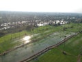 Aerial view farm view rice tree plant morning in Thailand