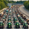 aerial view of farmer activist drive tractor and truck march reach city for agriculture ban protest