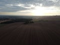 Aerial view of farmland during a marvelous sunset in Boarhunt, Hampshire, UK Royalty Free Stock Photo