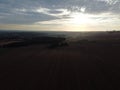 Aerial view of farmland during a marvelous sunset in Boarhunt, Hampshire, UK Royalty Free Stock Photo