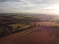 Aerial view of farmland during a marvelous sunset in Boarhunt, Hampshire, UK Royalty Free Stock Photo