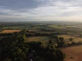 Aerial view of farmland during a marvelous sunset in Boarhunt, Hampshire, UK Royalty Free Stock Photo