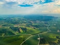 Aerial view of Farmlands and country roads somewhere in the midwest.