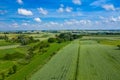 Aerial view of farmlands and mountains in rural Poland seen from drone. Summer time Royalty Free Stock Photo