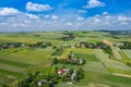 Aerial view of farmlands and mountains in rural Poland seen from drone. Summer time Royalty Free Stock Photo