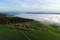 Aerial view of farms in Switzerland on a spring morning