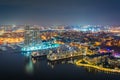 Aerial view of Federal Hill and the Inner Harbor at night, in Ba Royalty Free Stock Photo