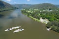 Aerial view of ferries at Wisemans Ferry, Australia