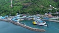 Aerial View of the Ferry Approaching the Port of Gorontalo, Gorontalo City in the Morning