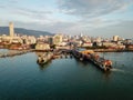 Aerial view ferry terminal with background KOMTAR building.