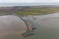 Aerial view ferry terminal at Dutch island Ameland