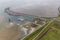 Aerial view ferry terminal at Dutch island Ameland