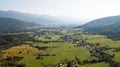 Aerial view of field in Croatia mountain village