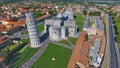 Aerial view of Field of Miracles in Pisa, Tuscany. Drone viewpoint of famous Piazza dei Miracoli