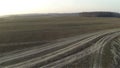 Aerial view of field roads, byroad russia, autumn