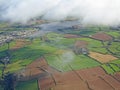 Aerial view of fields in Devon and the Kingsbridge Estuary