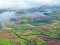 Aerial view of fields in Devon and the Kingsbridge Estuary Royalty Free Stock Photo