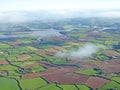 Aerial view of fields in Devon and the Kingsbridge Estuary