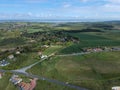 Aerial view of fields near Freshwater Bay, Isle of Wight looking towards Yarmouth Royalty Free Stock Photo