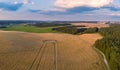 Aerial view of fields in the sunset light Royalty Free Stock Photo