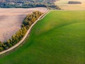 Aerial view of fields in the sunset light Royalty Free Stock Photo