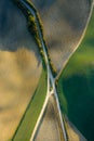 Aerial view of the fields, wineries near San Quirico d`Orcia. Tuscany autumn sunrise