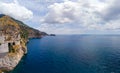 Aerial view of Fiordo di furore beach. Incredible beauty panorama of a paradise. The rocky seashore of southern Italy. Sunny Royalty Free Stock Photo