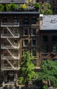 Aerial view of fire escape ladders and balconies in a residential building in Midtown Manhattan, New York, USA Royalty Free Stock Photo