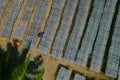 aerial view of fish farm during drying fish process