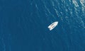 Aerial view fisherman on boat at the ocean. Top view beautiful seascape with the fishing boat. Aerial view fishing motor boat with