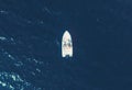 Aerial view fisherman on boat at the ocean. Top view beautiful seascape with the fishing boat. Aerial view fishing motor boat with