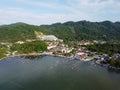 Aerial view fisherman boat park at the sea coastal