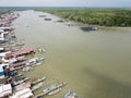 Aerial view of fisherman`s village at Kuala Gula,Perak,Malaysia. Selective focus.