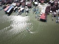 Aerial view of fisherman`s village at Kuala Gula,Perak,Malaysia. Selective focus.