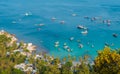 Aerial view of Fishing boats in Ben Ngu wharf of Nam Du Islands Royalty Free Stock Photo